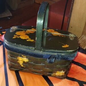 Floral Painted Basket with Handle
